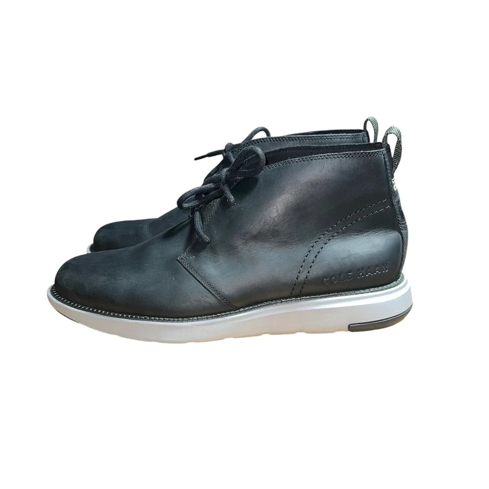 Cole Haan Grand Chukka Men Black Leather Lace Up Lightweight Boots Size 10.5